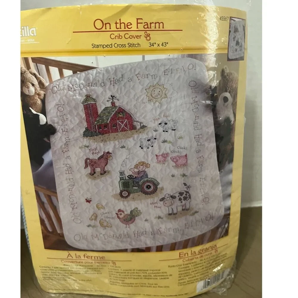 Bucilla On The Farm Crib Cover Embroidery Kit 34X43 Cozy Baby Nursery Decor